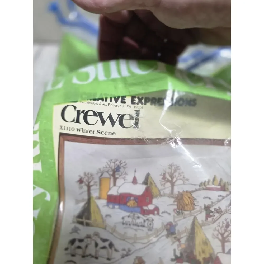 Vtg 1979 Winter Scene Crewel Needle Craft Kit Creative Expressions 18x24 Wool